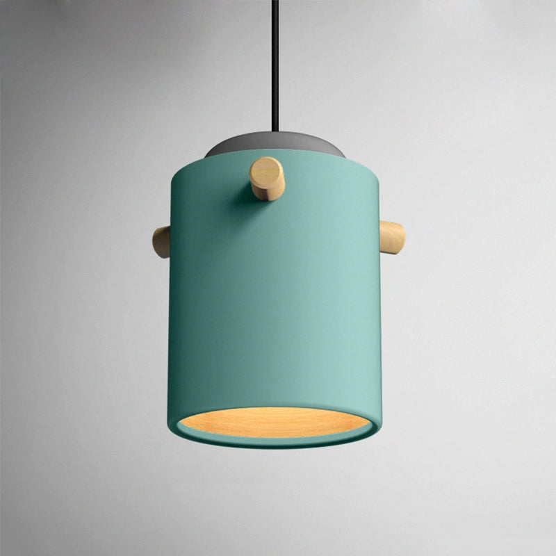 Éclairage de suspension de 1 lumière contemporaine avec nuance en métal vert / rose / blanc cylindre pendentif luminaire