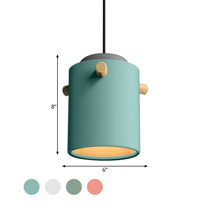 Éclairage de suspension de 1 lumière contemporaine avec nuance en métal vert / rose / blanc cylindre pendentif luminaire