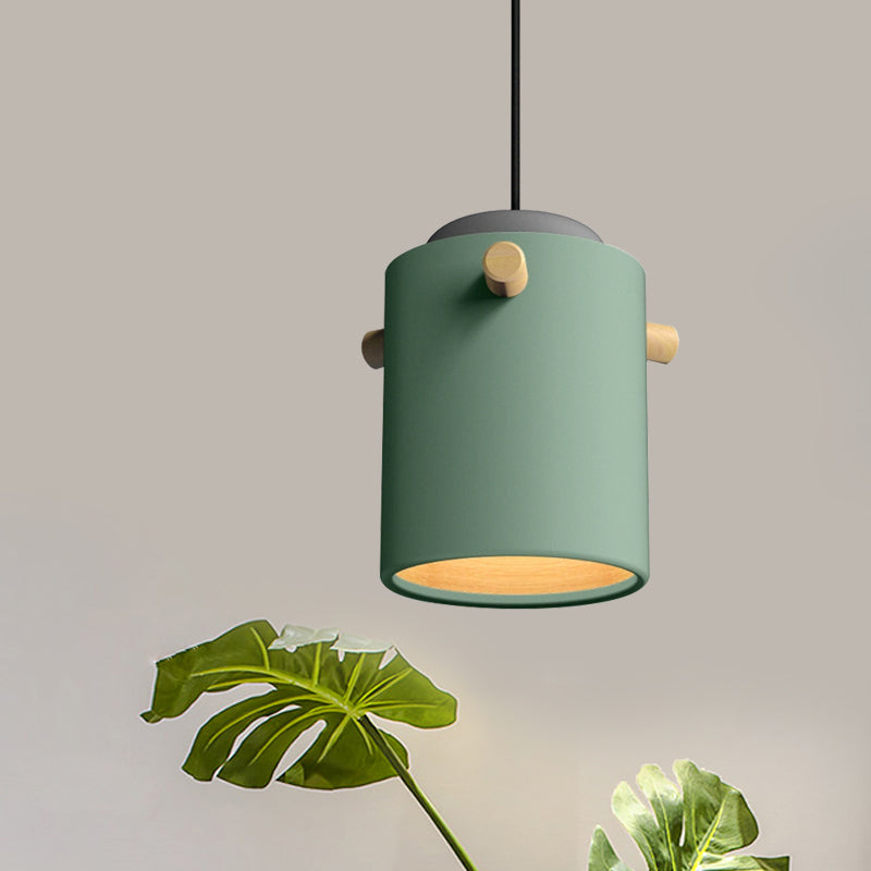 Éclairage de suspension de 1 lumière contemporaine avec nuance en métal vert / rose / blanc cylindre pendentif luminaire