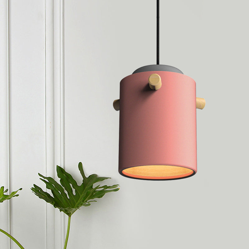 Éclairage de suspension de 1 lumière contemporaine avec nuance en métal vert / rose / blanc cylindre pendentif luminaire