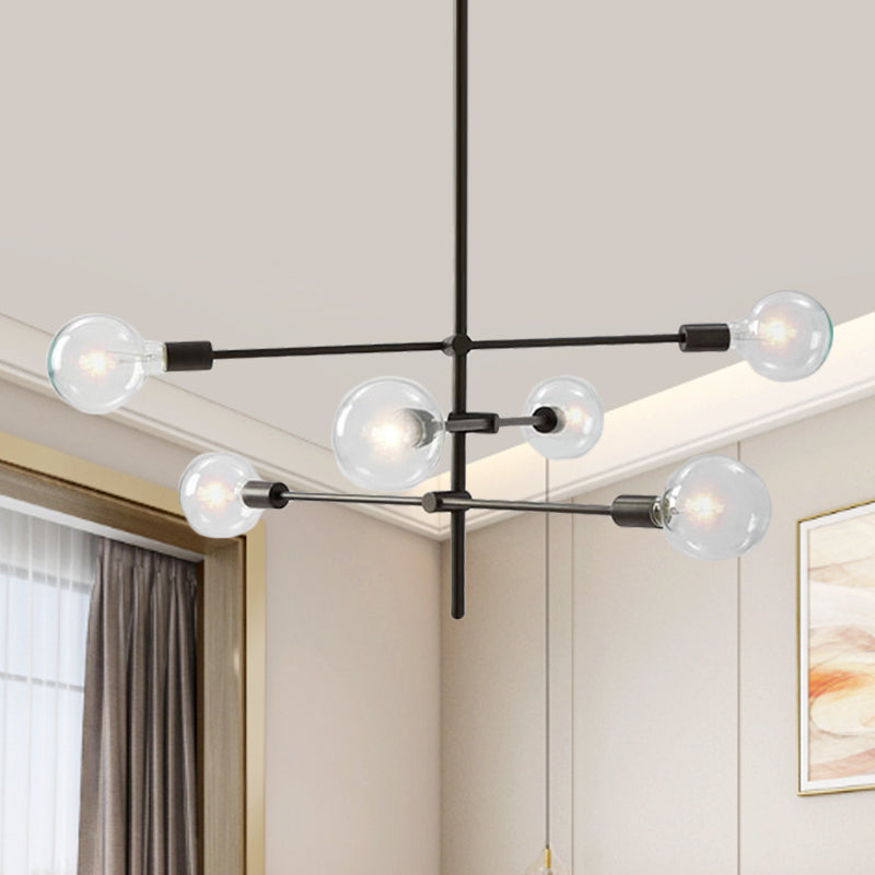 Contemporary Sputnik Chandelier Lighting Metallic 6 Lights Living Room Pendant Lamp with Exposed Bulb in Black/Gold