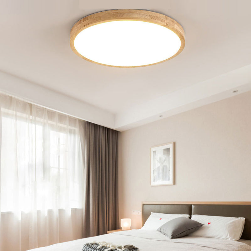 Round Shape Ceiling Lamp Wooden LED Ceiling Mount Light with Acrylic Shade for Bedroom