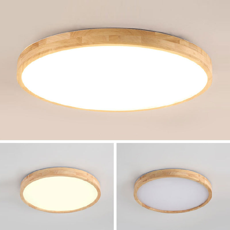 Round Shape Ceiling Lamp Wooden LED Ceiling Mount Light with Acrylic Shade for Bedroom