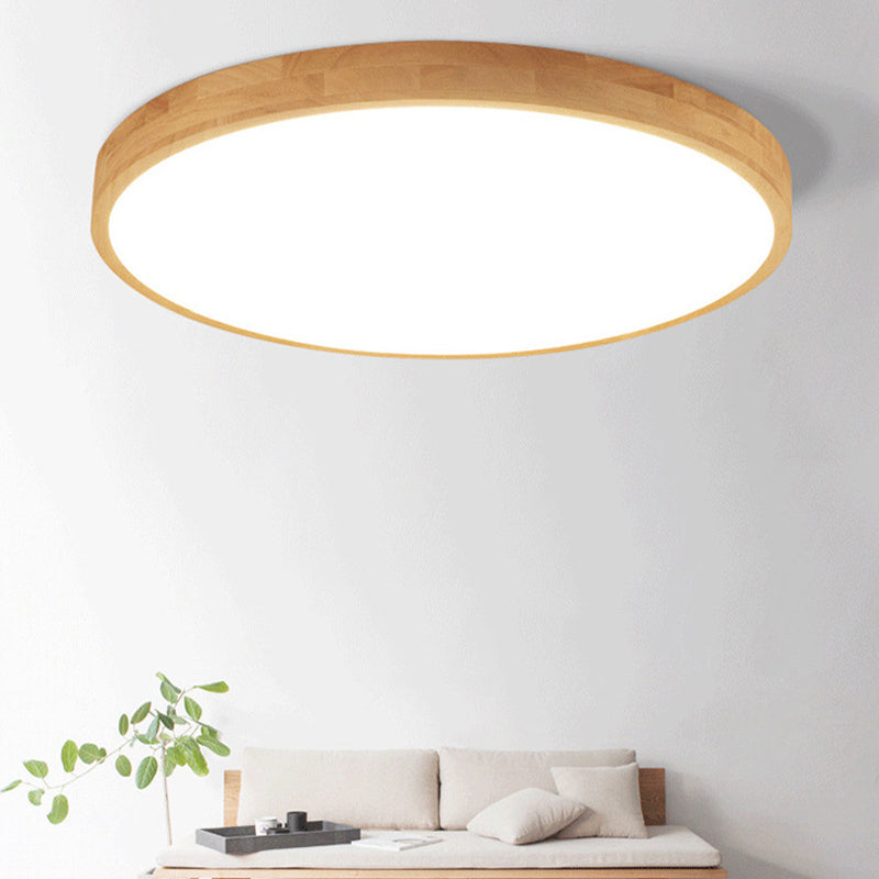 Round Shape Ceiling Lamp Wooden LED Ceiling Mount Light with Acrylic Shade for Bedroom