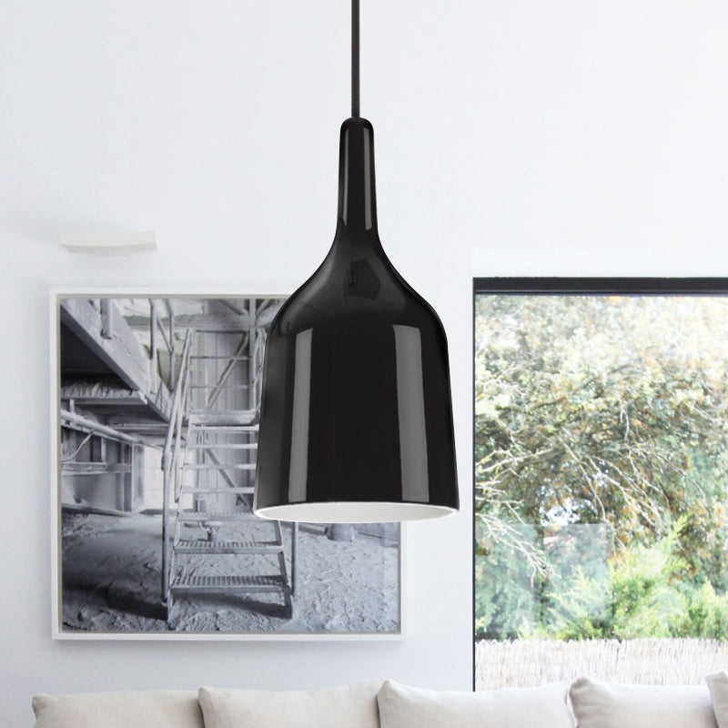 6"/8"/10.5" Wide Bell Pendant Lighting Modern Metal 1 Light Black/White/Chrome Hanging Ceiling Light