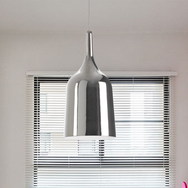 6"/8"/10.5" Wide Bell Pendant Lighting Modern Metal 1 Light Black/White/Chrome Hanging Ceiling Light