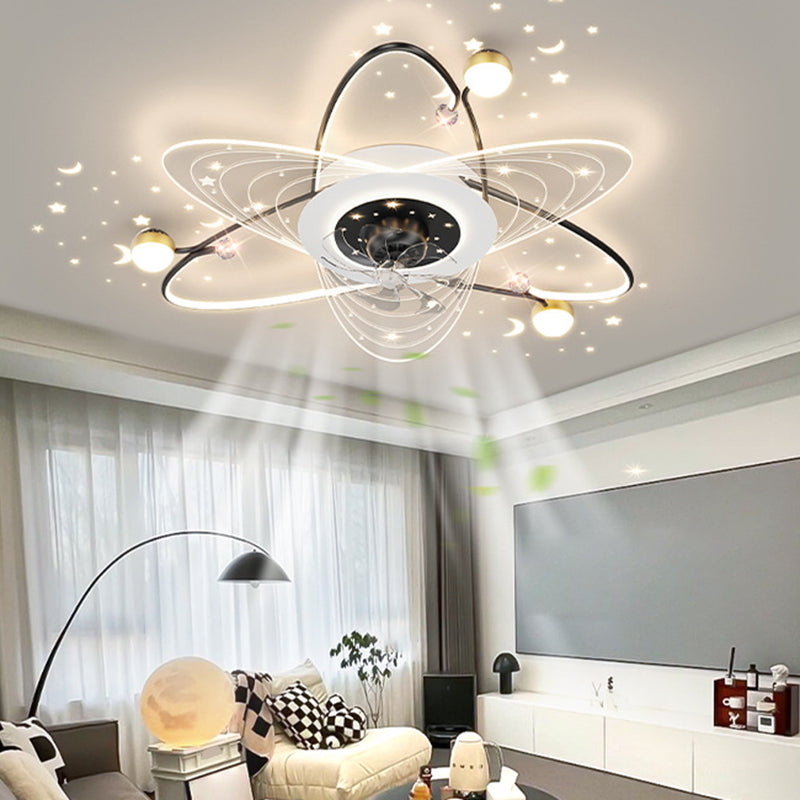 4-Light Golden/Black Modernism LED Ceiling Fan Light for Dining Room