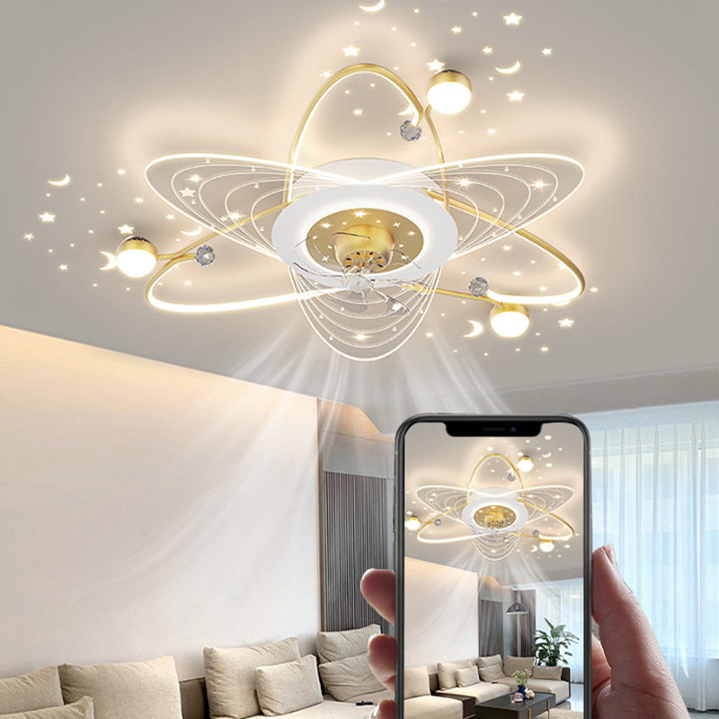 4-Light Golden/Black Modernism LED Ceiling Fan Light for Dining Room