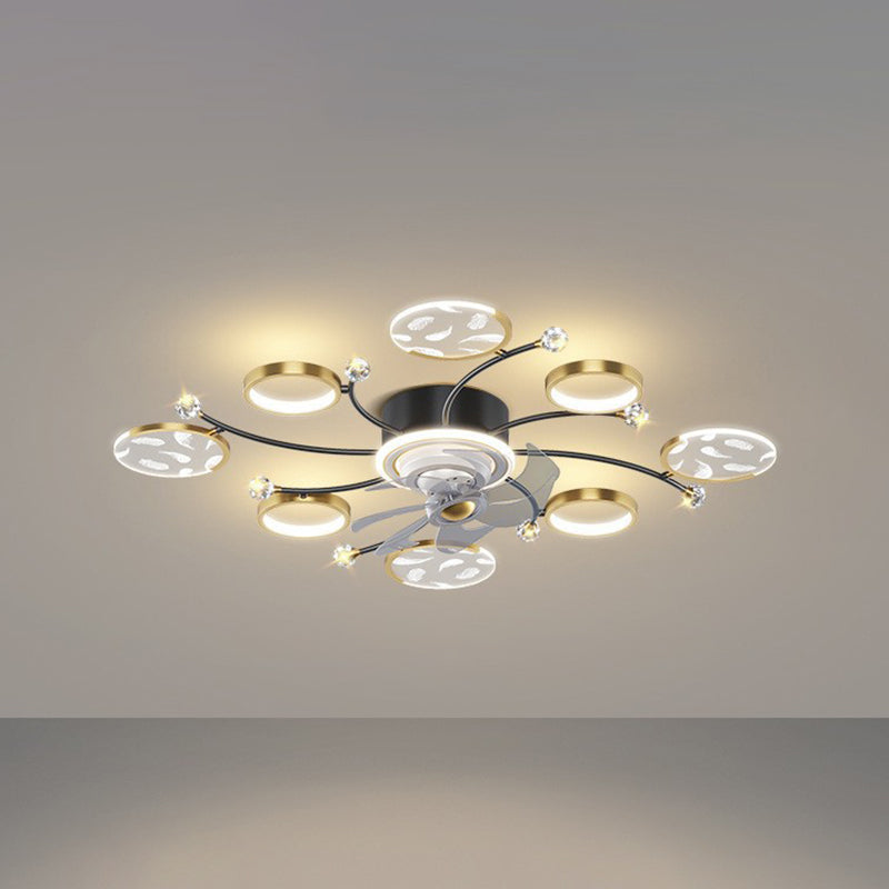 7/9/11-Light Golden Modernism LED Ceiling Fan Light for Dining Room