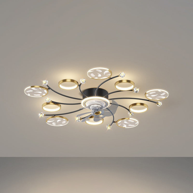 7/9/11-Light Golden Modernism LED Ceiling Fan Light for Dining Room