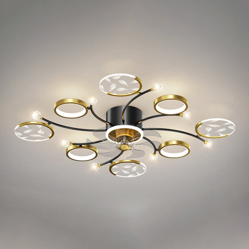 7/9/11-Light Golden Modernism LED Ceiling Fan Light for Dining Room