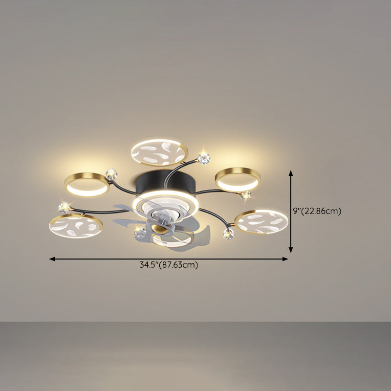 7/9/11-Light Golden Modernism LED Ceiling Fan Light for Dining Room