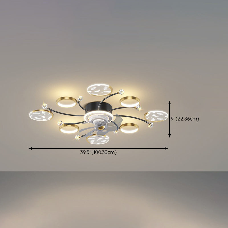 7/9/11-Light Golden Modernism LED Ceiling Fan Light for Dining Room