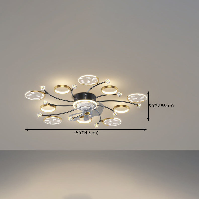 7/9/11-Light Golden Modernism LED Ceiling Fan Light for Dining Room