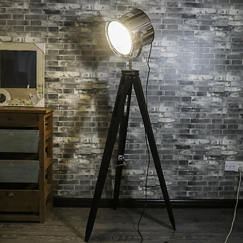 Industrial Loft Tripod Flood Spotlight 1 licht metaal en hout staande vloerlamp in zwart/wit voor studio