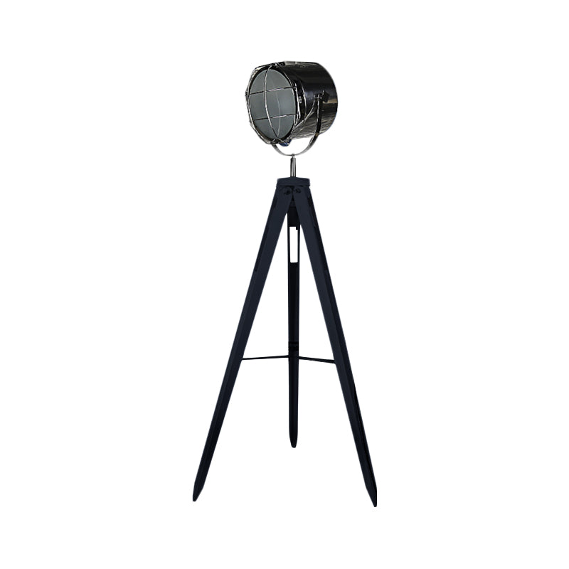 Industrial Loft Tripod Flood Spotlight 1 Light Metal and Wood Standing Floor Lamp in Black/White for Studio