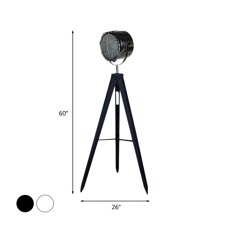 Industrial Loft Tripod Flood Spotlight 1 Light Metal and Wood Standing Floor Lamp in Black/White for Studio