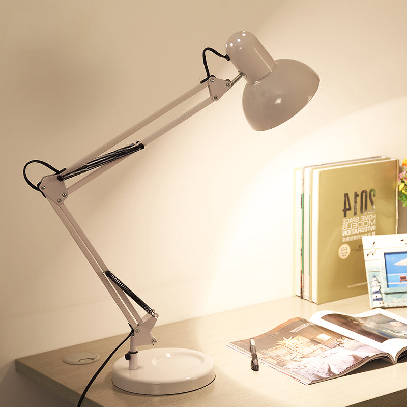 Multi-Joint Desk Lamp Nordic Style Metallic 1 Light White Reading Book Light with Cone Shade for Bedroom