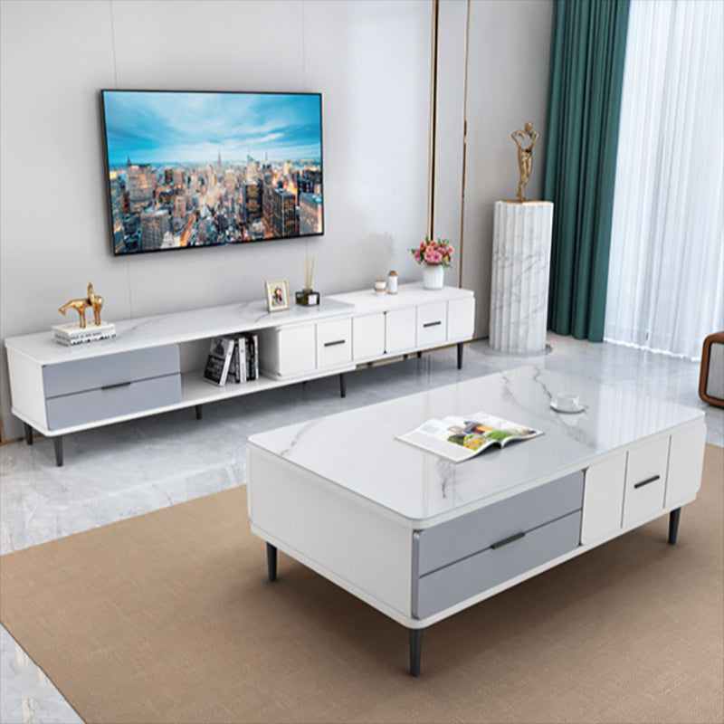 Glass TV Stand Console Contemporary Media Console with Drawers