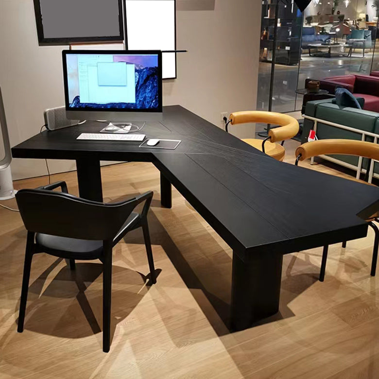 Free Form Shaped Office Laptop Table Wood Writing Desk in Black with 3 Legs