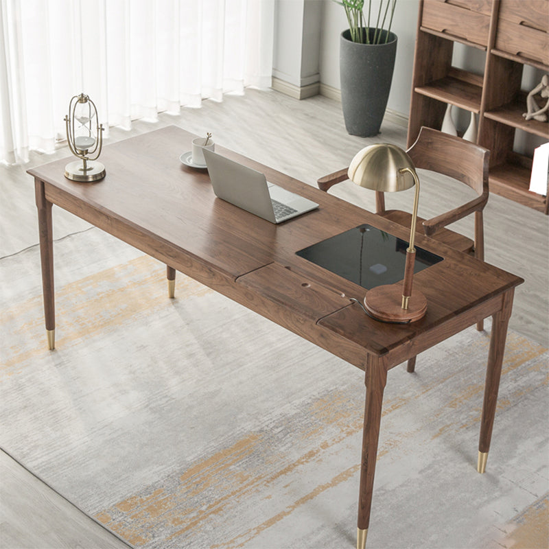 Rectangular Shaped Office Laptop Table Wood Writing Desk in Brown