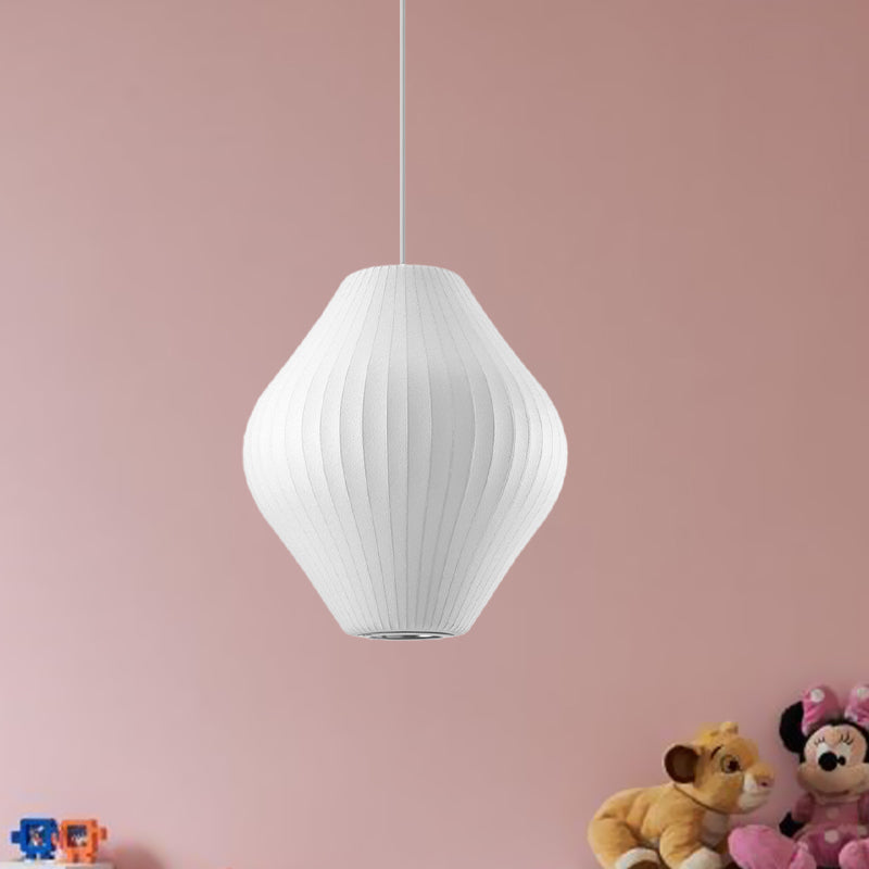 1 Bulb Ceiling Pendant Light with Pear Fabric Shade Contemporary White Hanging Light, 12.5"/17"W