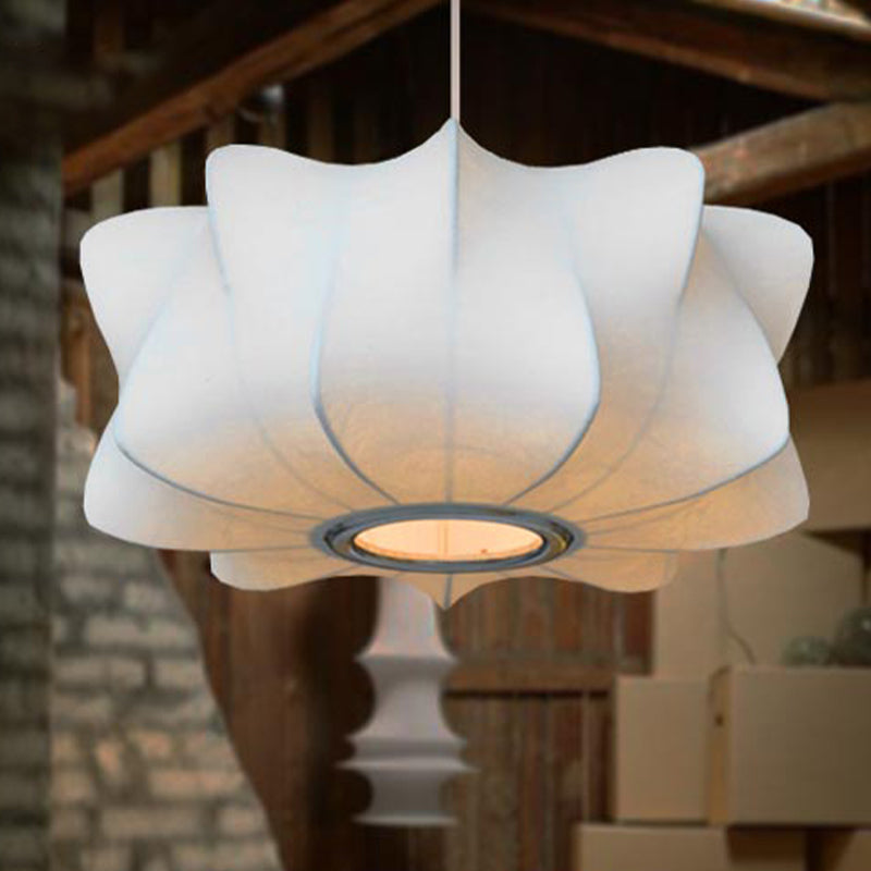 Modern 1 Light Suspension Pendant with Fabric Shade White Lantern Hanging Ceiling Light