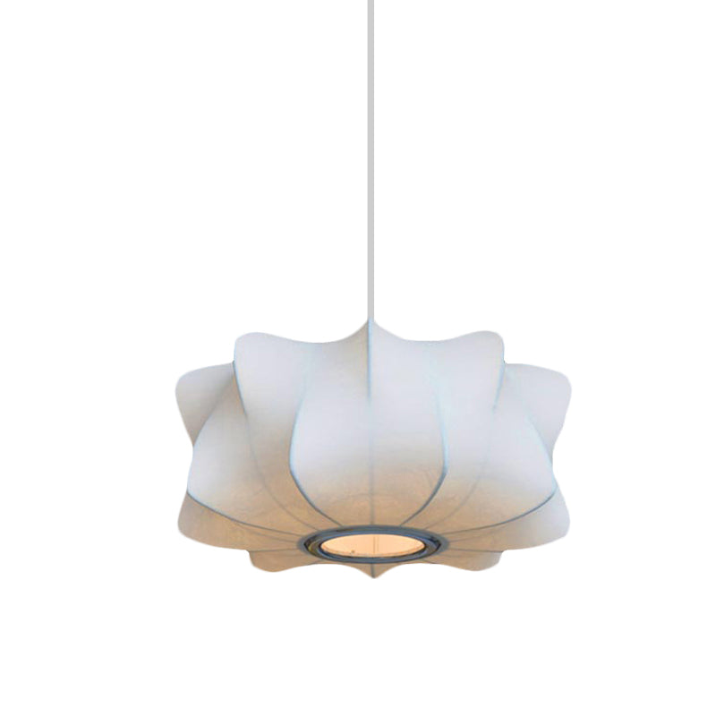 Modern 1 Light Suspension Pendant with Fabric Shade White Lantern Hanging Ceiling Light