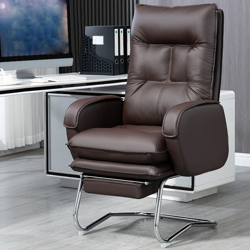 Modern Armless Office Chair Leather No Distressing No Wheels Ergonomic Desk Chair