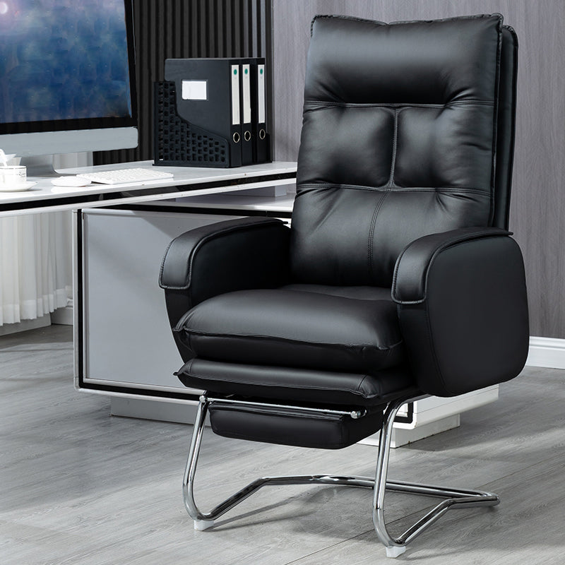 Modern Armless Office Chair Leather No Distressing No Wheels Ergonomic Desk Chair