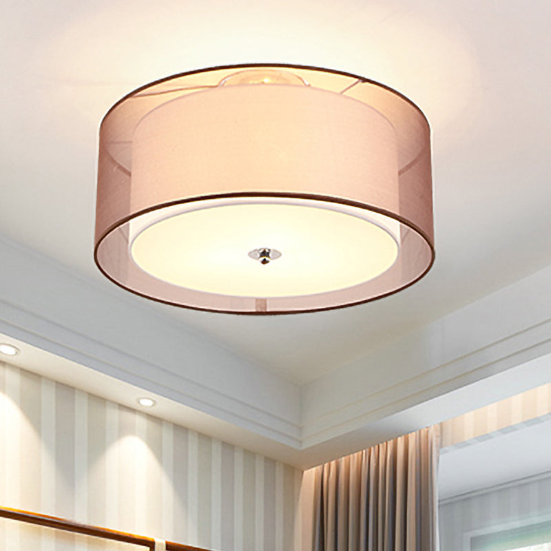 LED Bedroom Ceiling Light Modernism with Cylinder Fabric Shade Black Flush Mount Lamp