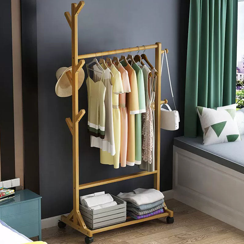 Modern Hall Tree Free Standing Wood Storage Shelving Coat Rack with Castors