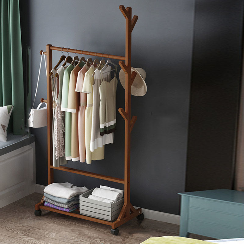 Modern Hall Tree Free Standing Wood Storage Shelving Coat Rack with Castors