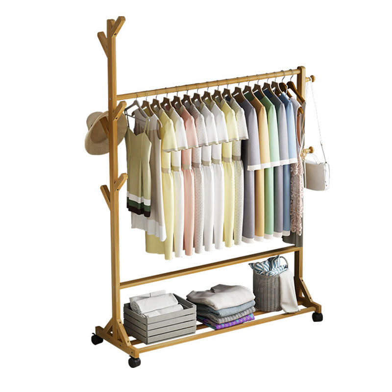 Modern Hall Tree Free Standing Wood Storage Shelving Coat Rack with Castors