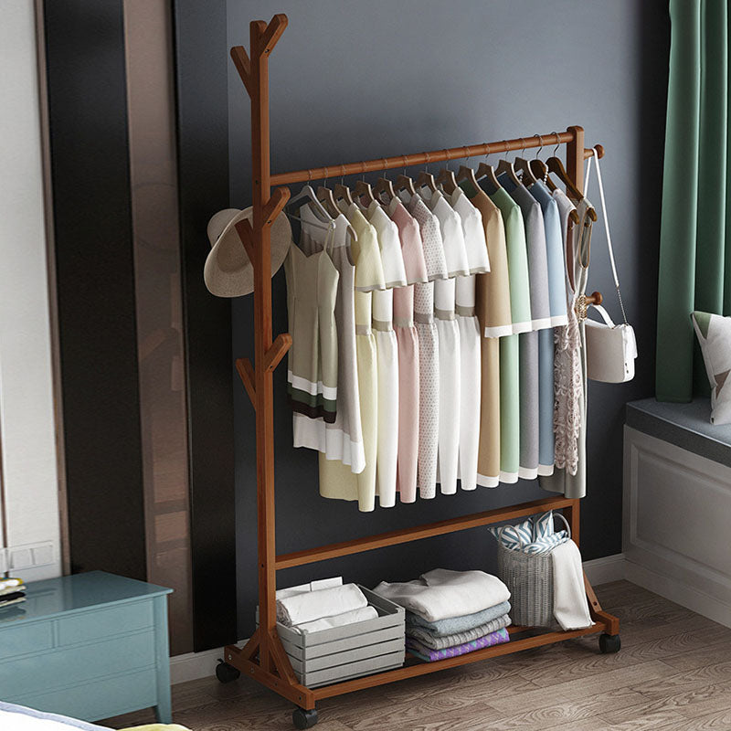 Modern Hall Tree Free Standing Wood Storage Shelving Coat Rack with Castors