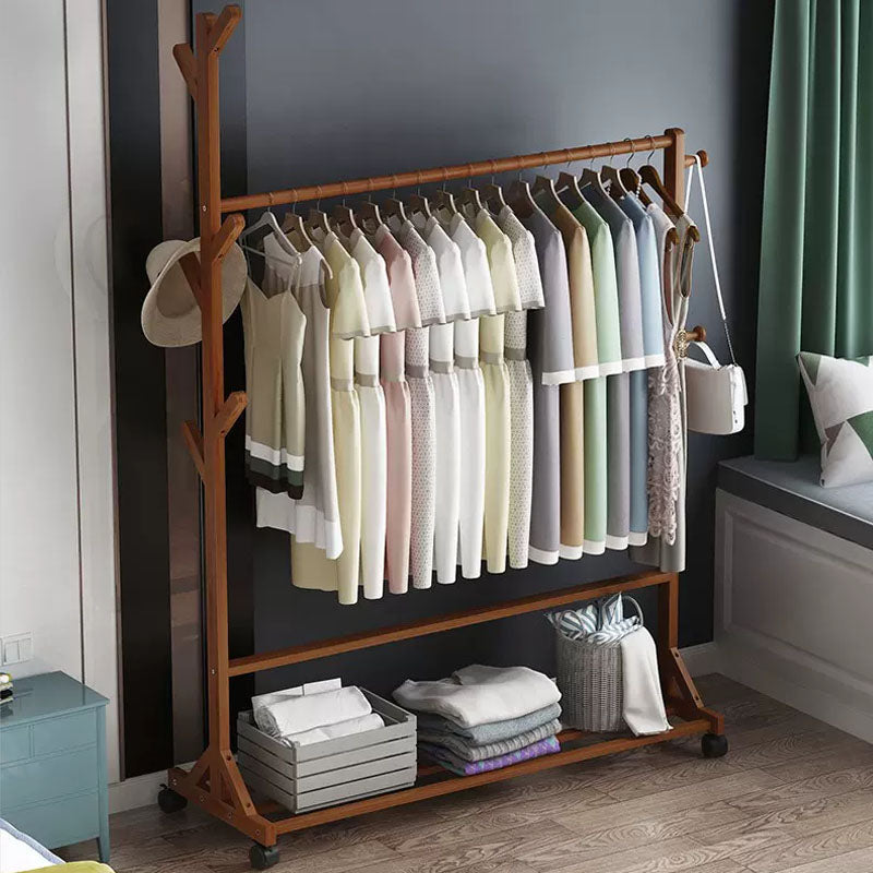 Modern Hall Tree Free Standing Wood Storage Shelving Coat Rack with Castors