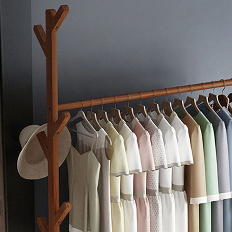 Modern Hall Tree Free Standing Wood Storage Shelving Coat Rack with Castors