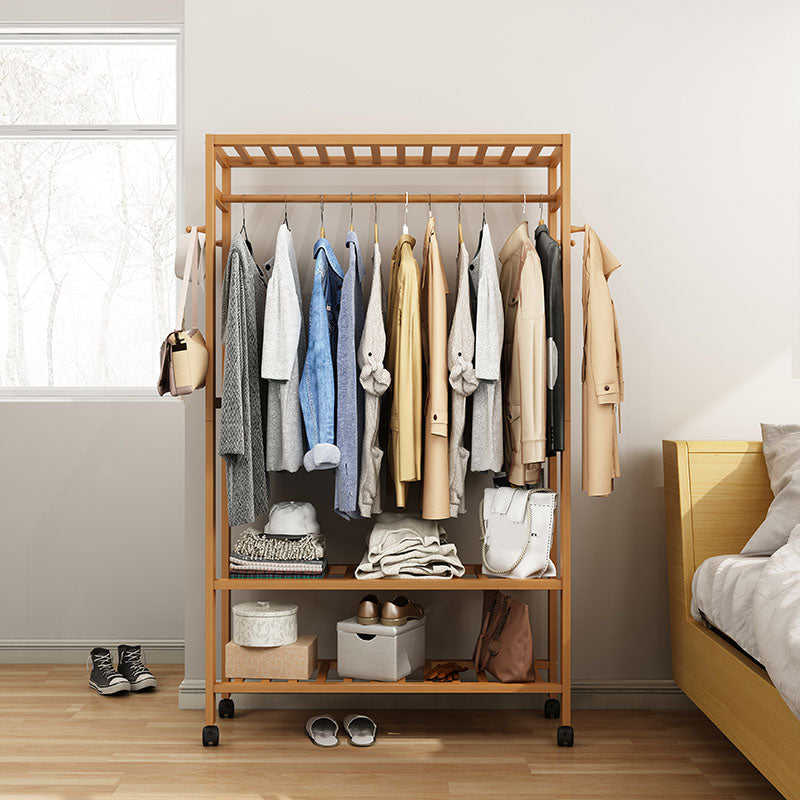 Modern Coat Rack Solid Wood Storage Shelves Clothes Hanger with Castors