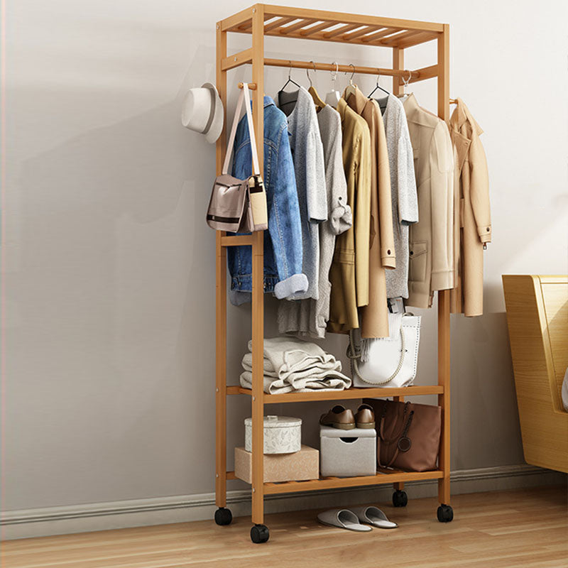 Modern Coat Rack Solid Wood Storage Shelves Clothes Hanger with Castors