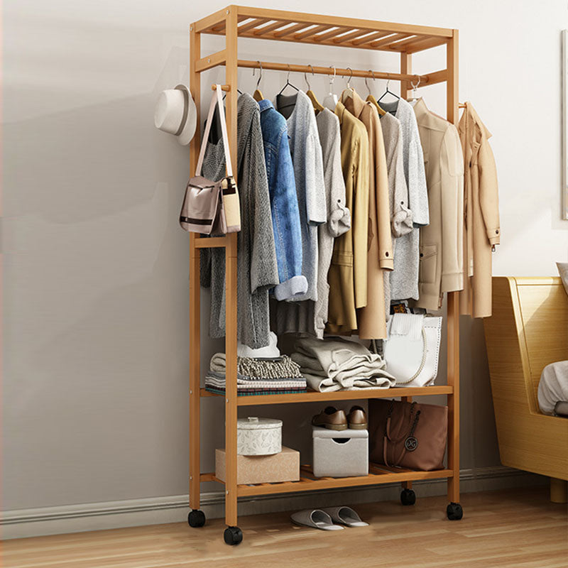 Modern Coat Rack Solid Wood Storage Shelves Clothes Hanger with Castors