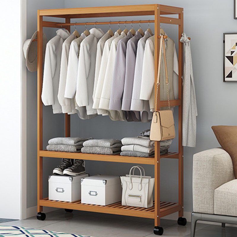 Modern Coat Rack Solid Wood Storage Shelves Clothes Hanger with Castors