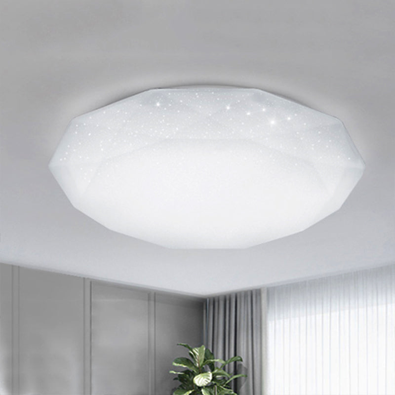 White Diamond Ceiling Mounted Fixture with Acrylic Shade Simple Style Integrated LED Flush Mount Lamp for Living Room, 9"/12"/14" Dia