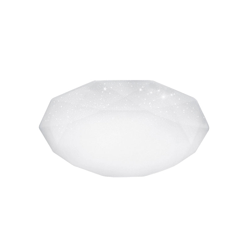 White Diamond Ceiling Mounted Fixture with Acrylic Shade Simple Style Integrated LED Flush Mount Lamp for Living Room, 9"/12"/14" Dia