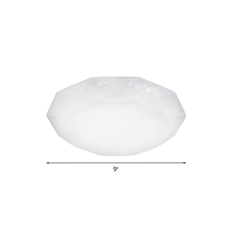 White Diamond Ceiling Mounted Fixture with Acrylic Shade Simple Style Integrated LED Flush Mount Lamp for Living Room, 9"/12"/14" Dia