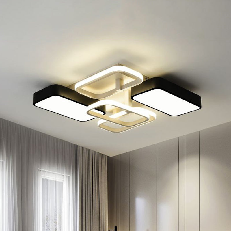 Black Rectangular Flush Ceiling Light Contemporary 23"/25.5" Wide LED Acrylic Ceiling Lighting for Living Room