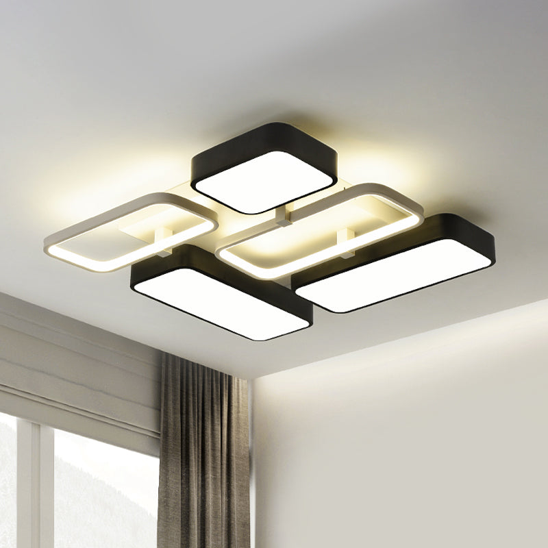 Black Rectangular Flush Ceiling Light Contemporary 23"/25.5" Wide LED Acrylic Ceiling Lighting for Living Room