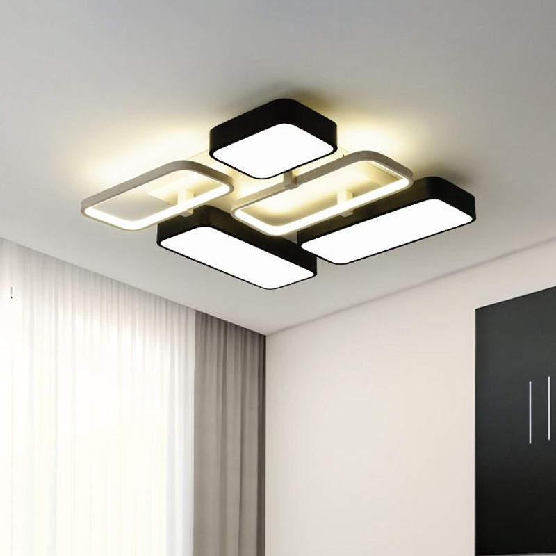 Black Rectangular Flush Ceiling Light Contemporary 23"/25.5" Wide LED Acrylic Ceiling Lighting for Living Room