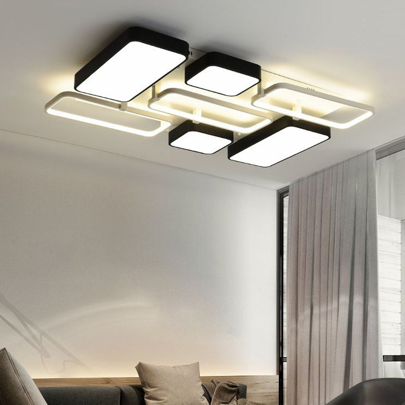 Black Rectangular Flush Ceiling Light Contemporary 23"/25.5" Wide LED Acrylic Ceiling Lighting for Living Room