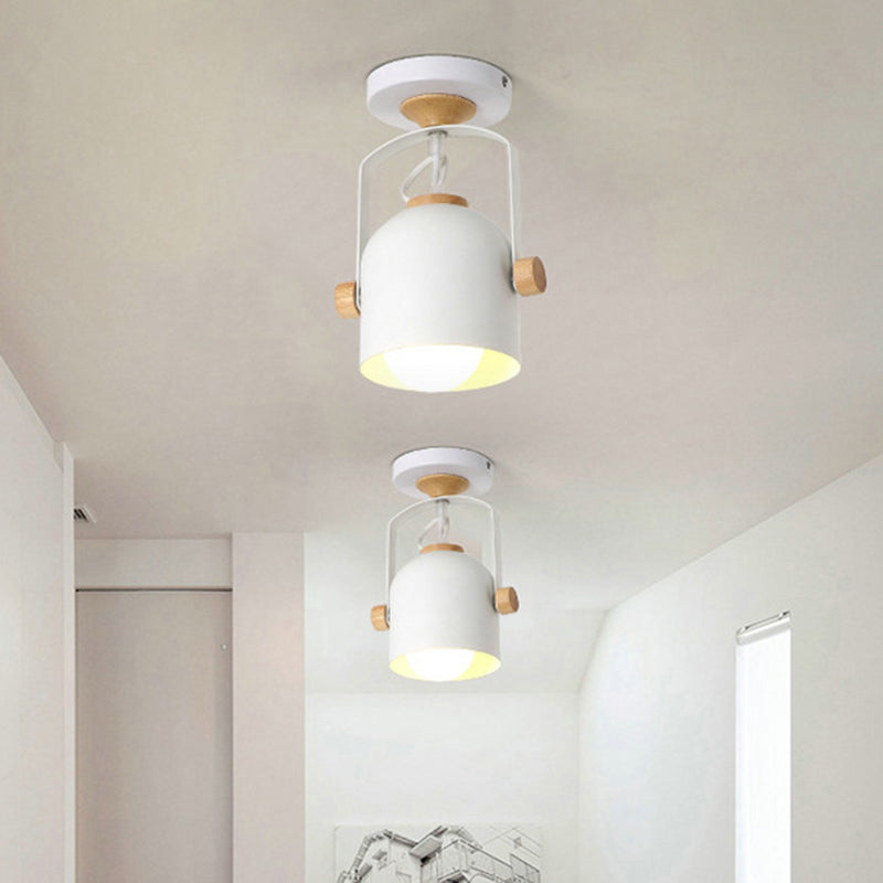 1 Light Cup Shade Flush Ceiling Light Rotatable Macaron Loft Metallic Ceiling Lamp for Bathroom