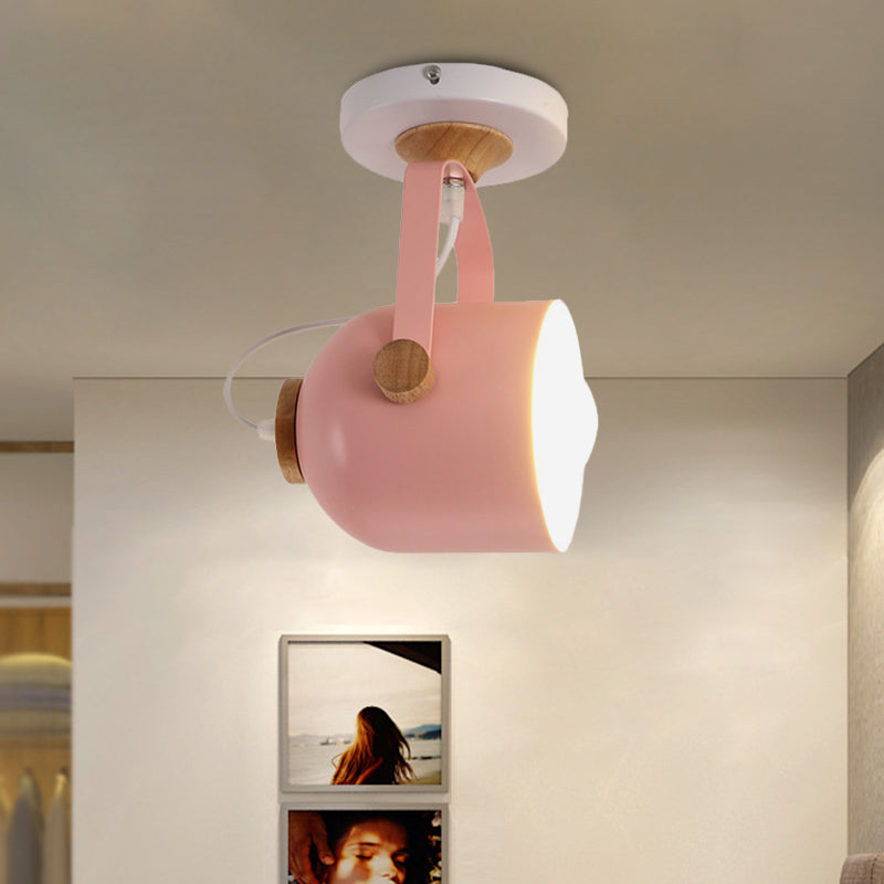 1 Light Cup Shade Flush Ceiling Light Rotatable Macaron Loft Metallic Ceiling Lamp for Bathroom